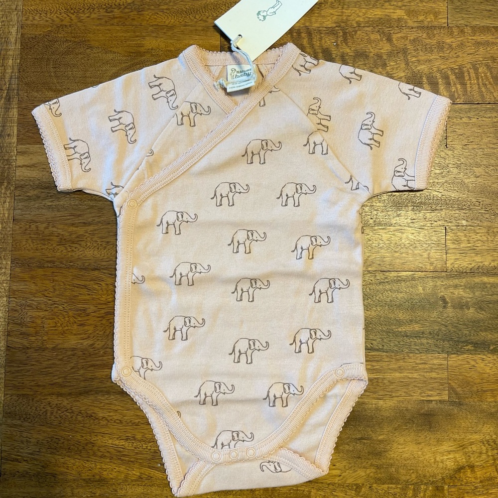 NWT Nature Baby Pink Elephant Print Baby Onesie Size 3-6M